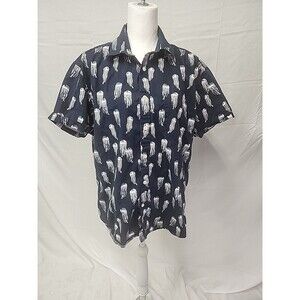 Apt 9 Mens Navy Blue Hawaiian Aloha Button Front Shirt Jellyfish Print Sz L